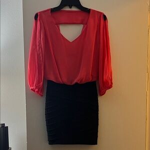 B. Smart Vibrant Red and Black Long Sleeve Dress